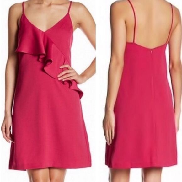 NWT Chelsea28 Flirty Pink Ruffle V-neck Spaghetti Strap Mini Dress - Picture 1 of 7